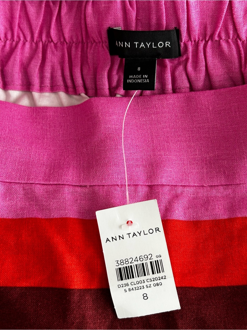 Ann Taylor Striped Midi Pencil Skirt in Pink, Red, Burgundy & Cream - Picture 6 of 7